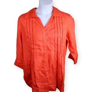 Coldwater Creek Red Linen Button Down Pleated Top 1X